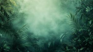 A misty jungle background with lush green foliage, perfect for nature-themed presentations.

