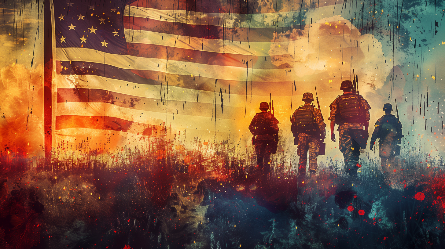 Soldiers and American Flag - A PowerPoint Background, image size:1456x816