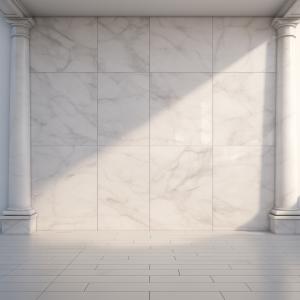A luxurious marble wall interior with elegant columns and polished tiles.

