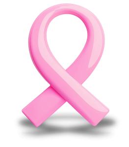 This clipart image depicts a glossy pink ribbon symbolizing breast cancer awareness and support.