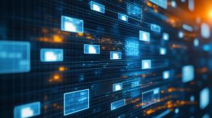 A futuristic digital background with blue and orange elements, ideal for tech presentations.

