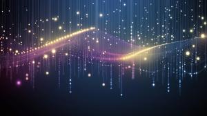 A vibrant abstract background with flowing lines and glowing dots in shades of blue, pink, and yellow. 

