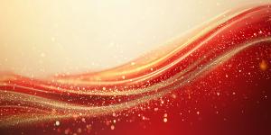 A vibrant red and gold wave background with sparkling particles, ideal for festive presentations.

