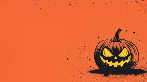 A vibrant Halloween background featuring a grinning jack-o&#039;-lantern on an orange backdrop.