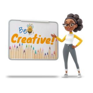 Download this customizable clipart to showcase a teacher or presenter encouraging creativity in vibrant, inspiring educational or professional settings.