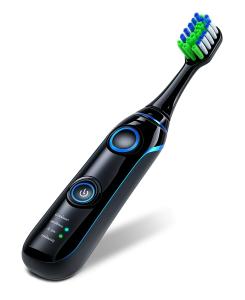 This image features a modern electric toothbrush, emphasizing dental care and personal hygiene.