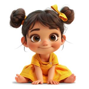 A cute toddler girl with big eyes and a bright yellow dress, embodying innocence and joy.