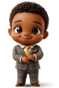 A young boy in a business suit, symbolizing the blend of childhood joy and professional ambition.