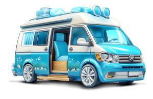 A vibrant custom camper van showcasing a unique design, perfect for adventure and travel enthusiasts.