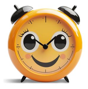 A cute, smiling alarm clock designed for alerts and notifications.