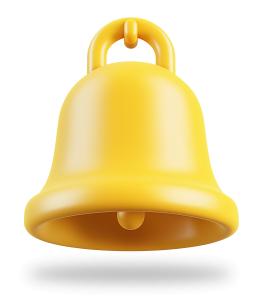 A 3D yellow bell icon representing notifications and alerts.