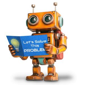 Download or customize this retro robot clipart featuring a robot holding sign, perfect for illustrating problem-solving and technical guidance.