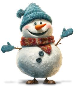 Download this cheerful stylized snowman clipart in a blue hat and scarf, symbolizing winter and seasonal change.