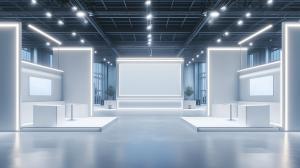 Download this background image features a modern exhibition space with bright lighting and minimalistic design.
