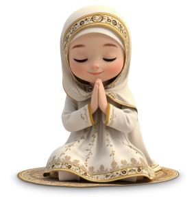 This image depicts a young girl in traditional attire, praying with a serene expression, symbolizing spirituality and worship.