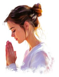 Download this image featuring a woman praying with her eyes closed, symbolizing faith and spirituality.