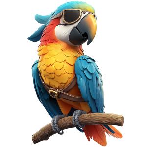 Download this colorful stylish parrot wearing sunglasses, perched on a branch, exuding a playful vibe.