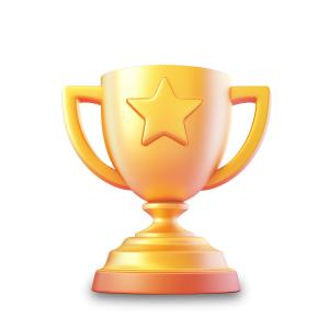 Download this image depicting a gold trophy featuring a single star, symbolizing achievement and success.