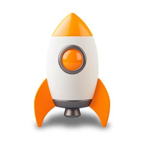 Download this image depicts a colorful orange and white rocket icon, symbolizing exploration and innovation.