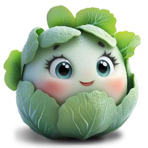 Download this image depicts a cheerful cabbage character with expressive eyes and a friendly smile.