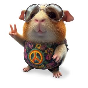 Download this whimsical guinea pig dressed as a hippie, complete with sunglasses and  showing a peace sign.