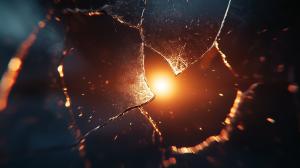 This image depicts broken glass with a glowing center, symbolizing loss and failure.