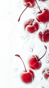 Fresh cherries submerged in water, creating a vibrant and refreshing visual effect.

