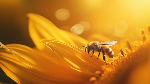 A close-up of a bee on a sunflower, showcasing nature&#039;s beauty and the importance of pollination.

