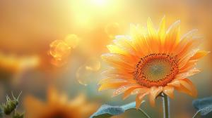 A vibrant sunflower close-up with water droplets, symbolizing summer and nature&#039;s beauty.

