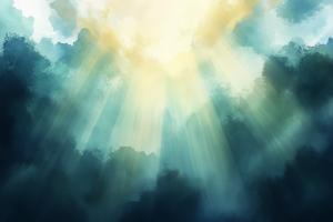 This watercolor background features heavenly rays shining through clouds, perfect for worship and inspirational themes.


