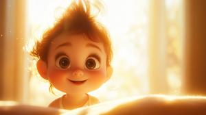 This image shows a joyful baby in soft light, embodying wonder and innocence.

