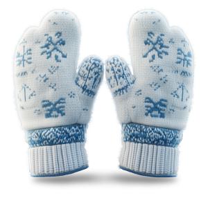 Download this clipart image of Cozy knitted winter mittens with blue patterns, perfect for presentations and media designs about cold weather.