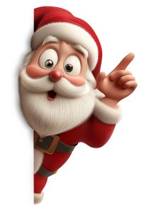 Download this Santa Claus joyfully pointing around a corner, inviting attention to an important notice.