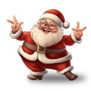 Download this clipart image of a cheerful Santa Claus holding up two peace signs, embodying holiday joy and goodwill.
