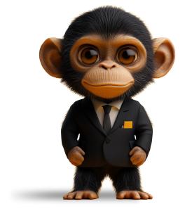 This playful monkey in a suit symbolizes &quot;Monkey Business,&quot; blending fun with professionalism.