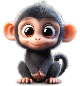 This image showcases a cute young monkey with big eyes and a playful expression.