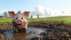 This image features a joyful piglet splashing in mud, symbolizing the joy of simple pleasures in life.