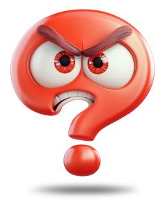 This image depicts an angry red question mark character, symbolizing frustration with unanswered problems.
