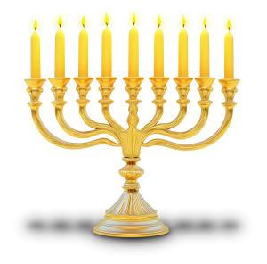 Download this clipart of a golden menorah with lit candles, symbolizing worship and creation in Jewish tradition.