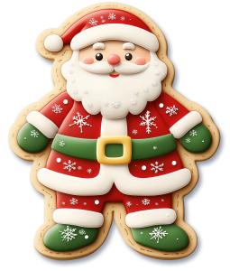 A colorful Santa Claus cookie, perfect for celebrating the Christmas spirit.