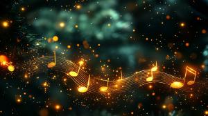 This image features musical notes with golden sparkles on a dark background, perfect for music-themed presentations.

