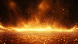 This abstract background features shimmering golden hues and a vibrant, ethereal atmosphere.

