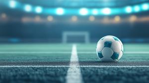 This image shows a soccer ball on a field, highlighting the excitement of a stadium atmosphere.

