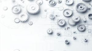 This image features gears and schematics, symbolizing business processes and innovation.

