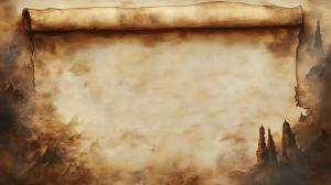 This image features an ancient parchment background with a warm, textured appearance.

