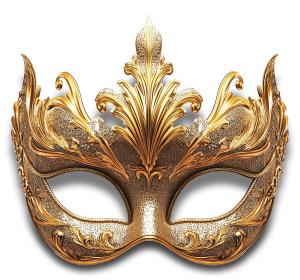 Download this elegant gold masquerade mask with intricate floral designs, perfect for festive occasions.