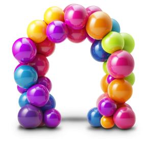 Download this colorful balloon arch symbolizing celebration, perfect for birthdays and New Year&#039;s events.
