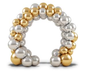 Download this image showcases a festive arch made of gold and silver balloons, perfect for celebrations.