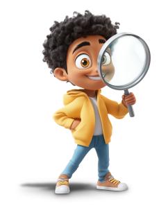 Download this cheerful boy with a magnifying glass, symbolizing discovery and exploration.