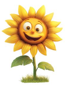 A cheerful sunflower with a smiling face, symbolizing happiness and sunny joy.